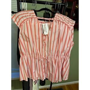 Derek Lam 10 Crosby Caroline Benibana Striped Peplum Ties Top NWT L
